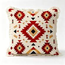 1PC Boho Style Tassel Square Pillow Cover, Boho Geometric Pattern, Double-Sided Printing, Tassel Edge Design, Cushion Cover, Suitable For Sofa, Bench, Bed, Living Room, Bedroom And Home Decor(Excluding Pillow Core)-Size Excludes 3cm Tassels - Multicolor - View 12
