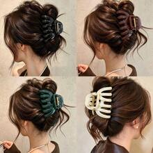 1pc Korean Style Minimalist Jelly Dark Tone Solid Color Pumpkin Hair Claw Clip, High Ponytail Bun Anti-Collapse Fixing Hair Accessory, Daily Versatile Oversized Hair Claw - Multicolor - View 11