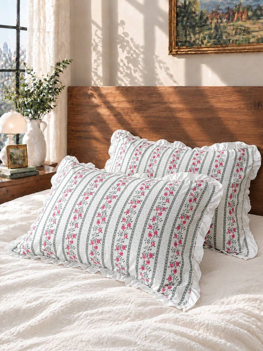 1pc 100% Polyester Floral Lace Pillowcase, Without Pillow Insert, Romantic Wedding Season, Bedroom Decor