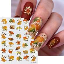 6 Buah Stiker Kuku 3D Musim Gugur, Stiker Kuku Daun Maple Musim Gugur, Hiasan Kuku Perekat Diri Daun Garis Logam Emas, Aksesoris Dekorasi Manikur Musim Gugur dan Thanksgiving untuk Desain Kuku DIY - MultiWarna - View 7