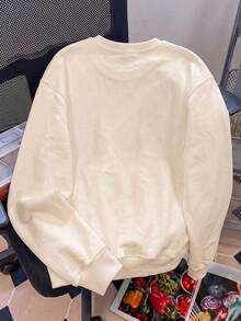 Women's Christmas Autumn Long Sleeve Crew Neck Gingerbread Bow Print Sweatshirt, Knit And Ribbed Details, Comfortable Holiday Casual Top - Apricot - View 5