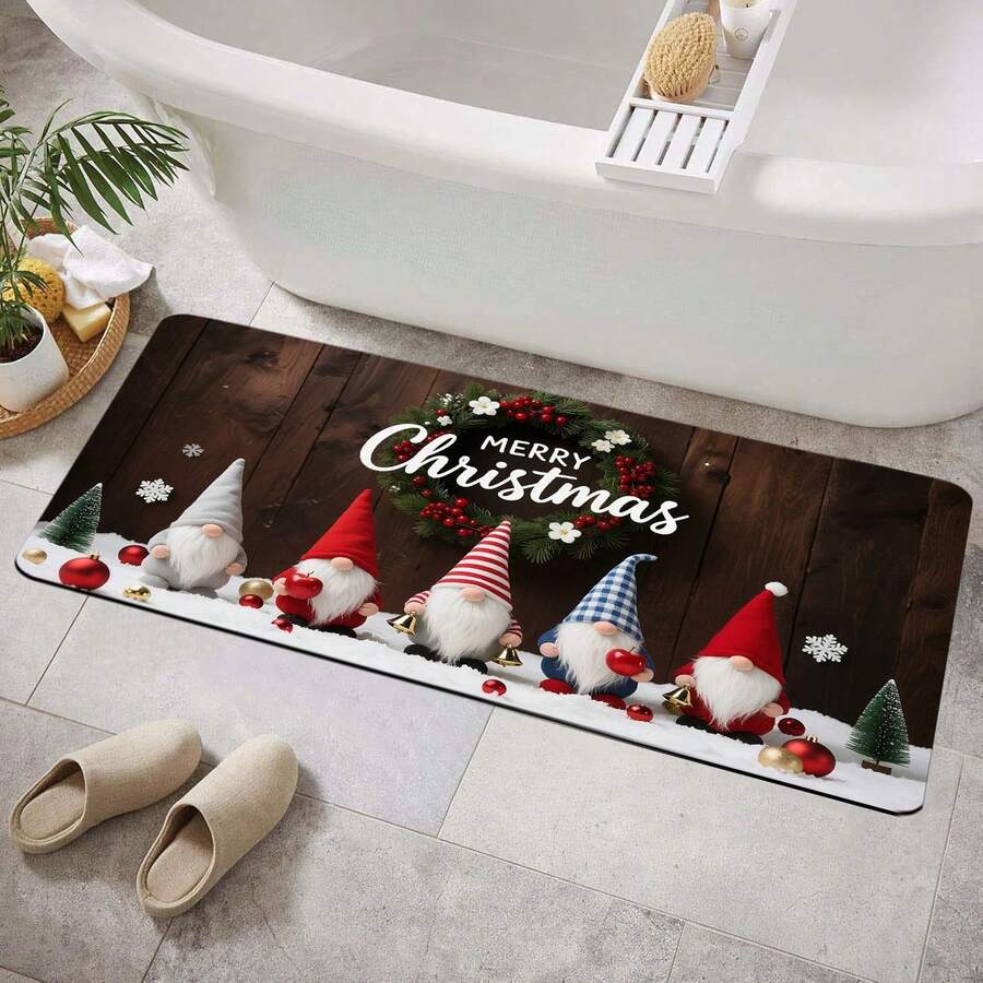 1pc Christmas Rug, Felt Bottom Christmas Element Carpet, Elf Print Non-Slip Holiday Doormat, Soft, Comfortable, Easy To Clean, Suitable For Bedroom, Living Room, Dining Room, Bathroom Entrance, Laundry Room Home Decor - C - View 1