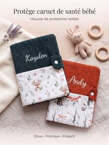 Personalized Corduroy Baby Health Handbook Cover, Name Embroidery, Cute Pattern Design, Vaccination Record Holder, Newborn Gift, Baby Shower Gift, Aesthetic Baby - Multicolor - View 2