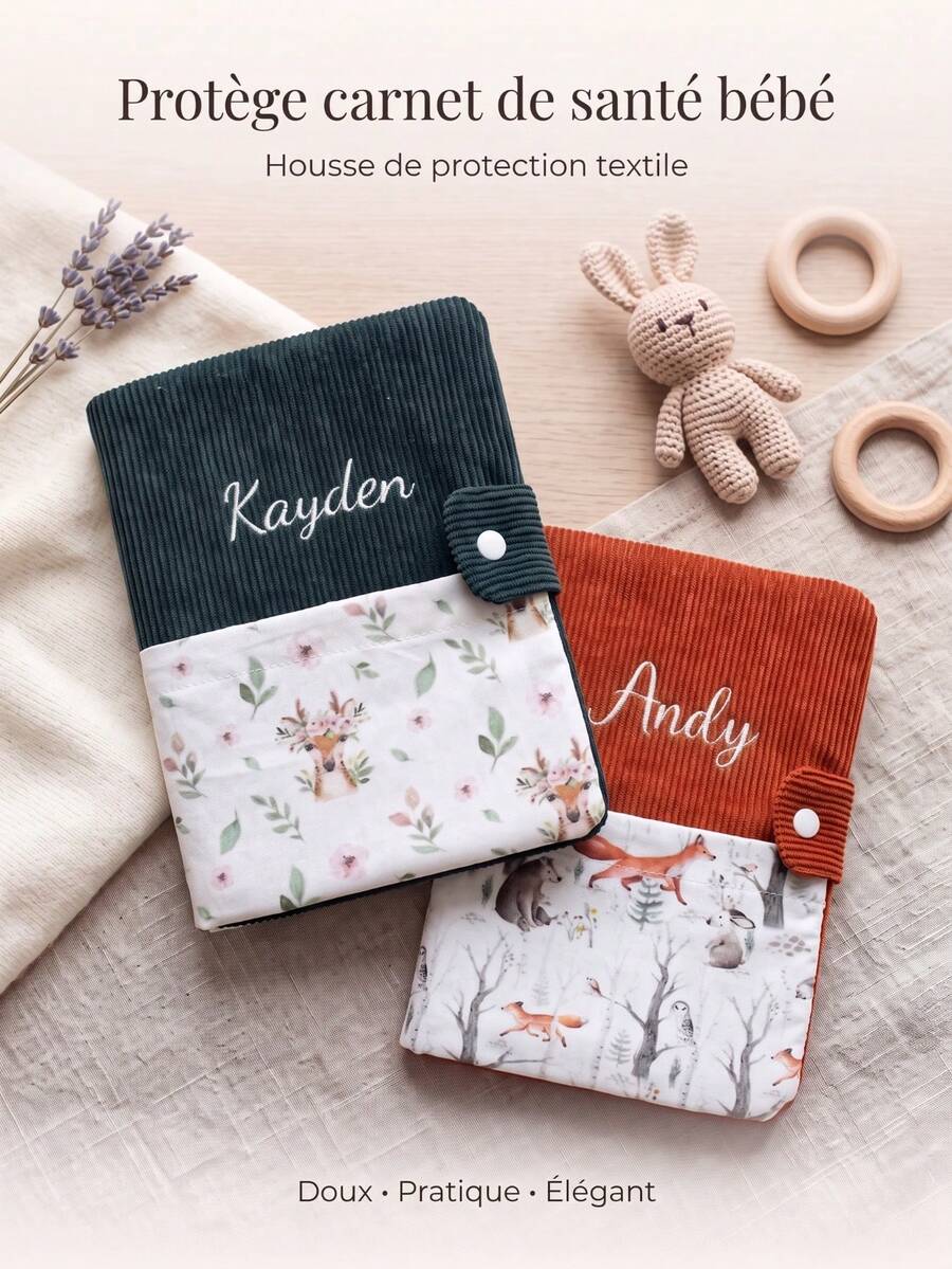 Personalized Corduroy Baby Health Handbook Cover, Name Embroidery, Cute Pattern Design, Vaccination Record Holder, Newborn Gift, Baby Shower Gift, Aesthetic Baby