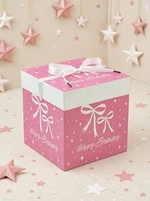 1 hộp quà sinh nhật Happy Birthday màu hồng nơ kèm nắp và ruy băng, hộp giấy vuông 22cm trang trí tiệc Baby Shower - Hồng - Xem 9