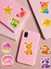 50Pcs Candy Cute Animal Stickers, Soft Rainbow Jelly Style, Including Bears, Rabbits, Little Lions, Little Tigers, Starfish, Hearts And Stars Elements, For Journal Collage, Water Bottle, Luggage, Tablet, Notebook, Storage Box, DIY Craft Decoration - Multicolor - View 4