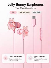 1pc Pink Rabbit Jewelry Wired Headset, Fully Compatible With Type-C/3.5MM, Full In-Ear DIY Cute Accessories, Built-In Volume Control And Microphone, High-Definition Call Mobile Phone Headset, Cute Gifts, Suitable For Music, Learning And Games - View 13