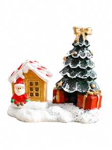 1pc Christmas Resin Mini Figurine, Snowy Christmas Tree With Santa Claus, Snowman, Reindeer Statue, Christmas Home, Fireplace, Party Tabletop Decoration - Multicolor - View 5