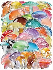 55Pcs Aesthetic Crystal Glass Mushroom PET Stickers, Waterproof Iridescent Fungi Decals, Journaling Scrapbook Sticker Set For Water Bottles Laptops Phone Cases Teens Girls - Crystal Mushroom - View 1