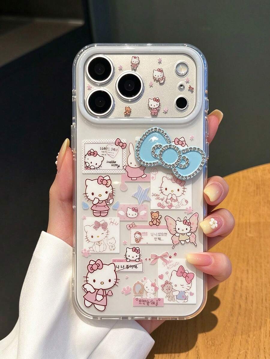 SANRIO 1件透明氣囊粉色3D蝴蝶結KT蘋果手機殼,適用於11-18pm - 彩色 - 查看 1