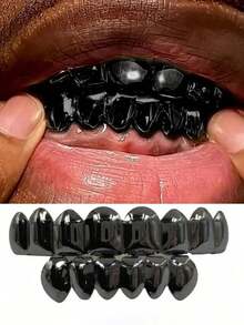 嘻哈風 8 顆/6 顆牙齒 Grillz 萬聖節個性化牙齒道具 男女通用 - 黑色 - 查看 1