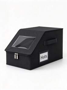 Fashionable Fabric Hat Storage Box, Transparent Window Lid, Double Zipper Closure, Side Handles, Label Slot, Large Capacity Foldable Hat Organizer, Suitable For Baseball Caps, Knit Hats, Scarves, Closet, Bedroom, Wardrobe, Dorm, Autumn/Winter Home Storage - Multicolor - View 15
