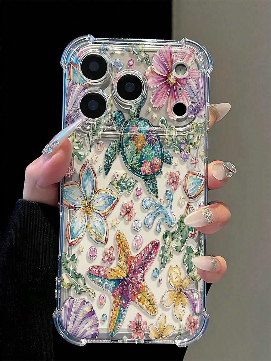 手機殼:彩色水彩設計搭配海洋生物與花卉圖案;透明防震手機殼附氣墊護角保護(相容 iPhone 18 Pro Max/18 Pro/17 Pro Max/17 Pro/17 Air/17/16 Pro Max/16/15 Pro Max/15/14/13/12/11)-結合時尚美學與實用保護 - 透明8 - 查看 1