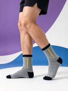 1/5/10 Pairs Random Sport Letter Socks, Colorblock Running Socks, Minimalist Comfortable Soft Mid-Calf Socks - Multicolor - View 5