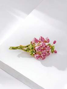 1pc Elegant Pink Rose Bouquet Brooch, High-End Enamel Exquisite Versatile Lapel Pin Accessory For Women - Multicolor - View 3