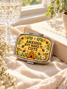 Embroidery Effect 2D Flat Pattern Pill Box With "Anxiety But Making It Cute" Text, Funny Bee Vitamin Box, Mental Health Awareness Gift, Small Jewelry Storage Box, Weekly Medication Organizer, Suitable For Daily Medication And Vitamins, Emergency Needs, Travel, Hiking Emergency Rescue, Unique Gift Choice For Halloween And Christmas - Multicolor - View 8