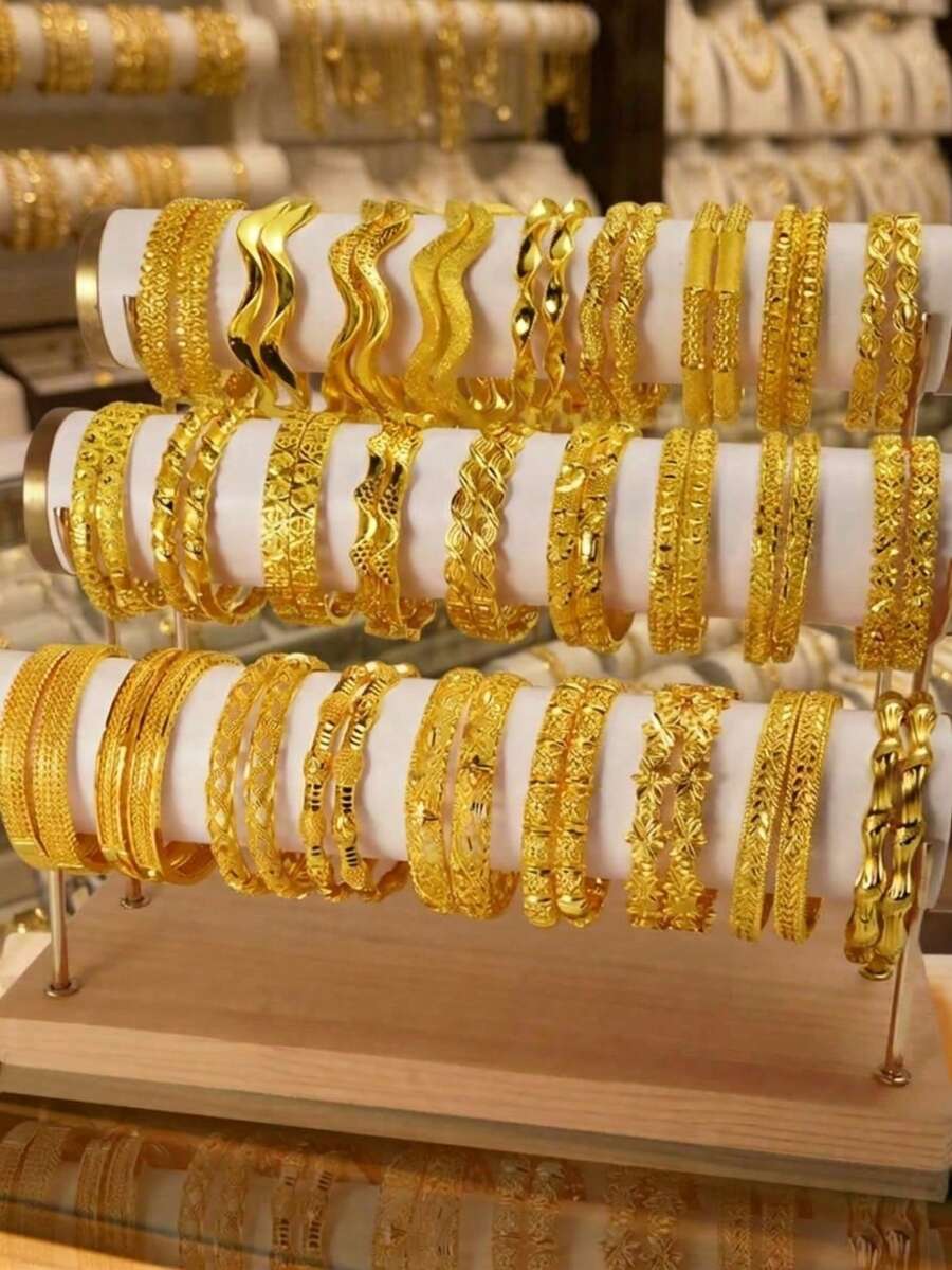 4pcs Set African/Arabic Style Hollow Fashion Bracelet, Gold-Plated Copper Material, Anti-Rust And Non-Fading - Elegant Women's Bracelet, Gold Alternative, Suitable For Daily Wear, Birthday, Party And Ramadan