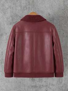 Chamarra chaqueta de invierno para niño: estilo bomber, cierre completo, efecto piel y forro completo de sherpa; abrigo cálido y moderno. - Burdeos - Ver 2