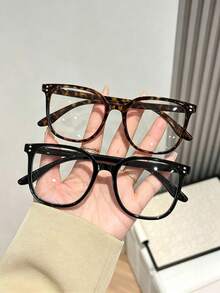 2pcs/1pc Unisex Minimalist Casual Style PC Material Large Frame Transparent Glasses, Suitable For All Seasons, Versatile Accessory For Photography And Atmosphere - Transparent - View 3