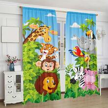 2pcs Cute Cartoon Forest Zoo Animation Curtains, Pocket Rod Installation, Digital Printed Curtains, Polyester Semi-Transparent Material Slightly Thinner, Suitable For Living Room, Bedroom, Kitchen, Study, Dining Room, Entryway, Home Decor - A - View 2