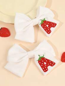 2pcs Strawberry Alphabet Embroidered Hair Bwos For Girls Adorable Alligator Clips Fruit Hair Clips Daily Hairpins Hair Bows Kids Hair Accessories - Multicolor - View 4