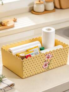 Lily Print Polka Dot Storage Box, Cabinet Storage, Minimalist Versatile Jewelry Tray, Cosmetic Plastic Organizer Box, Bathroom Storage Tray, Bathroom Storage Tool, Bathroom Organizer Box, Desktop Fabric Storage, Wavy Edge Design, For Vanity, Desk, Wardrobe Storage, For Cosmetics, Small Stationery, Miscellaneous Items - Multicolor - View 10
