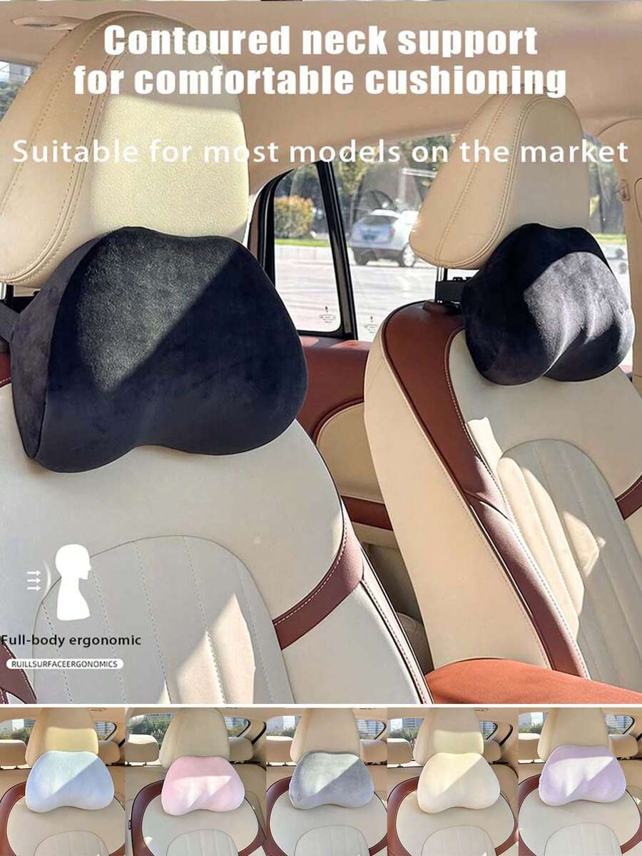 1pc Car Neck Pillow And Seat Cushion, Short Plush Car Headrest Lumbar Support Pad, Memory Foam Ergonomic Support, Breathable Perforated Design, All-Season Car Interior Decoration Accessory