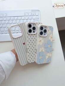 3件裝波點印花皮革紋理TPU防震全包覆保護手機殼，適用於Apple 11/12/13/14/15/16/17 Pro Max - 彩色 - 查看 5