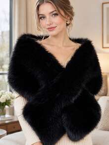 Soft Faux Fur Shawl Scarf, Suitable For Evening Gown, Large Soft Fluffy Wedding Shawl, Suitable For Party, Perfect Gift For Mother And Wife - Multicolor - View 9