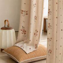 NOSBEI 2 Panels Beige Floral Print Faux Linen Sheer Curtains, Light Filtering Window Panels, Rustic Home Decor, 52"W * 72"L - Multicolor - View 7