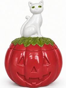 1pc Large Christmas Cat Candy Jar With Lid, Decorative Storage Container For Cookies And Snacks, Kitchen Countertop And Holiday Table Decor, Gift For Cat Lovers - Red - View 10