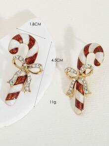 1 Pair Fashion High-End Elegant Creative Oil Drop Red & White Striped Candy Cane Bow Christmas Earrings, Suitable For Christmas Party Wear, Gift For Friends - Red and White - View 4