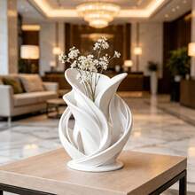 Modern Abstract Twisted White Ceramic Vase With Hollow Wave-Shaped Sculptural Decoration, Artistic Table Centerpiece Decor Gift For Home Living Room, Hotel And Office - A - View 7