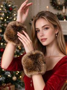 1 Pair Faux Rabbit Fur Wrist Cuffs Arm Leg Warmers Winter Boot Cuffs Warm Band Ring For Women - Multicolor - View 3