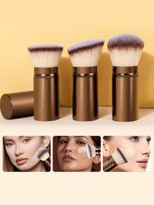 SEPROFE 1 st utfällbar foundationborste, utfällbar rougeborste, kabuki-sminkborste med dammskydd, portabel design, supermjuka borst som passar ansiktet för slät naturlig makeup, sminkverktyg för daglig användning och resor - Kaffebrun - Visa 2
