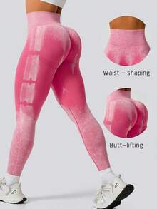 Peach Butt Leggings-AW New Matte Print Butt Lift, 26 Women's White Red Pink Block Contrast Pants, For Running, High Jump, Outdoor, Red Xmas Gift - Pink - View 1