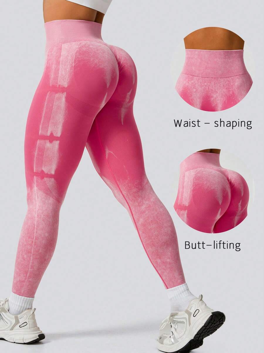 Peach Butt Leggings-AW New Matte Print Butt Lift, 26 Women's White Red Pink Block Contrast Pants, For Running, High Jump, Outdoor, Red Xmas Gift - Pink - View 1