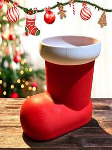 Christmas Boot Shaped Tableware Storage Box, Santa Claus Boot, For Christmas Decoration, Multi-Functional Storage Box, Desktop Storage Container, Can Hold Makeup Brushes, Pens, Remote Controls, Tableware And Small Items. Christmas Table Centerpiece Decoration. 3D Printed Tableware Rack, Spoon And Fork Holder, Tableware Storage Box, Tableware Tray, Tableware Organizer, Compact Space-Saving Storage Item, Suitable For Bathroom, Kitchen - Multicolor - View 7
