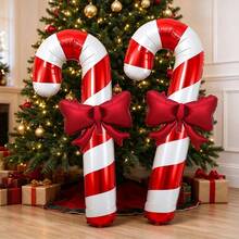 5pcs 32 Inch Red Candy Cane With Pink Bow Foil Balloon Set, Christmas Party Decoration Balloons - Red and White Cane With Red Bow - View 11