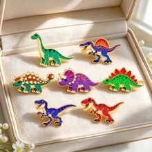 Colorful Dinosaur Enamel Pins Set, Cute Cartoon Dino Brooches, Metal Animals Lapel Badges For Backpack Clothes Hat, Lovely Gift For Dinosaur Lovers - Multicolor - View 2