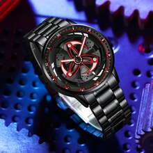 Fashion Men's Wristwatch Anime Modified Rotating Wheel Outline Solid Steel Band Quartz Watch - one-size - View 9