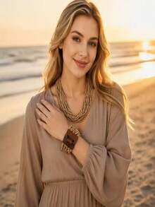 Bohemian Style Handmade Beaded Seed Bead Necklace & Bracelet Set, Multi-Layer Stackable Women's Jewelry, Versatile Elegant Accessories For Parties And Gatherings - Necklace - View 2