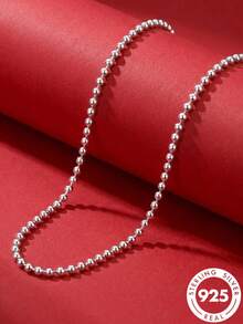 1pc S925 Sterling Silver Round Bead Necklace, Thick Chain, Durable, Unisex - Ball Chain - 2.5mm Thick - View 2