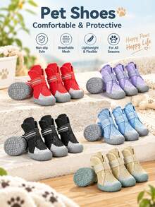 Black Polyester Mesh Dog Shoes, Adjustable Strap Design, Non-Slip Sole, Lightweight And Breathable, Suitable For All Seasons, Fits Teddy And Other Small Dogs, Outdoor Wear, Not Suitable For Large Dogs, Pet Supplies - Black - View 2