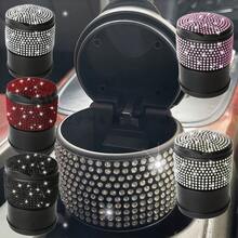 Sparkling Crystal Car Ashtray With Lid - Portable, Odor-Resistant Trash Can & Coin Holder For Car, Truck, Office, And Home - Rhinestone Ashtray - View 3