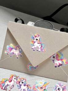 56Pcs Rainbow Unicorn Stickers, Pastel Fantasy Multi‑Pattern Magical Unicorn Cloud Star Floral Decals, Waterproof Vinyl Stickers For Water Bottle, Luggage, Journal, Scrapbook DIY Crafts - Multicolor - View 8