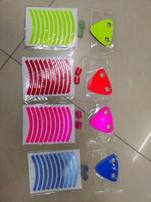 13pcs Bicycle Reflective Accessories Set, Wheel Hub Reflective Stickers + Valve Caps + Reflective Tail Light Clips, Night Riding Warning Decoration - Multicolor - View 7