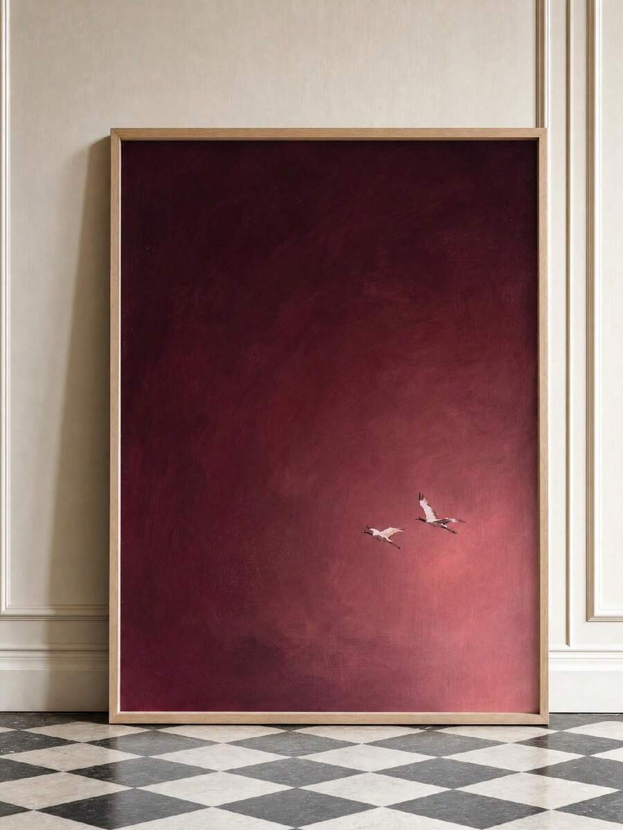 1 Piece, Burgundy Red Canvas Wall Decor, Deep Red Sky Oil Painting, Two ...