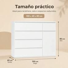 Ts Cómoda Madera Moderna 5 Cajones 100cm Almacenamiento - Blanco - Ver 9