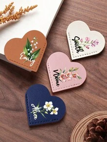 Ayotu 1pc Personalized Faux Leather Heart-Shaped Bookmark | Customized Magnetic, Multi-Color, Birth Flower Design, Ideal Gift For Book Lovers, Her, Teachers - Multicolor - View 6